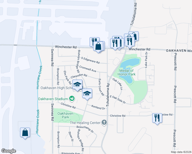 map of restaurants, bars, coffee shops, grocery stores, and more near 3211 Cromwell Avenue in Memphis