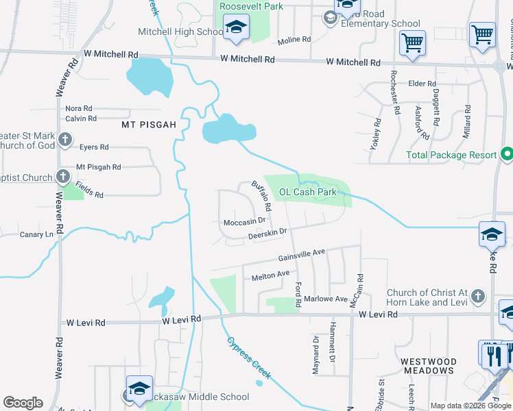 map of restaurants, bars, coffee shops, grocery stores, and more near 3649 Buffalo Road in Memphis