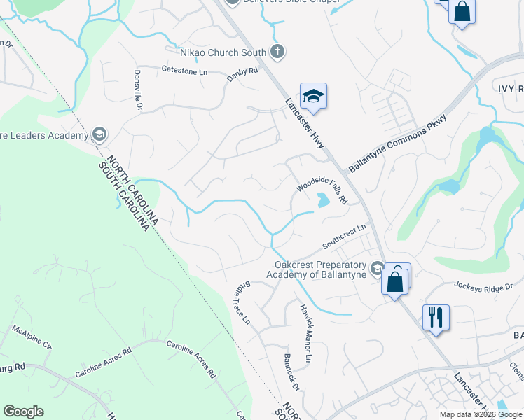 map of restaurants, bars, coffee shops, grocery stores, and more near 12331 Agate Lane in Pineville
