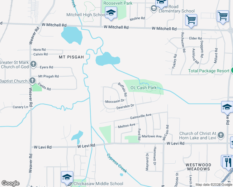 map of restaurants, bars, coffee shops, grocery stores, and more near 637 Blackhawk Road in Memphis