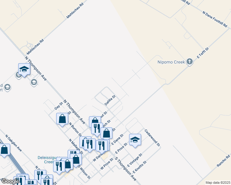 map of restaurants, bars, coffee shops, grocery stores, and more near 248 North Cedarwood Avenue in Nipomo
