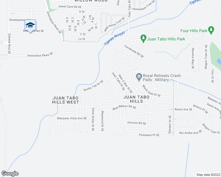 map of restaurants, bars, coffee shops, grocery stores, and more near Shadow Leader Pl SE in Albuquerque