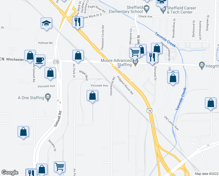 map of restaurants, bars, coffee shops, grocery stores, and more near 3645 Homewood Road in Memphis