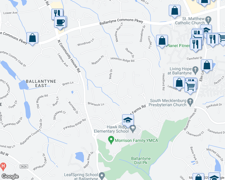 map of restaurants, bars, coffee shops, grocery stores, and more near 8129 Lansford Road in Charlotte
