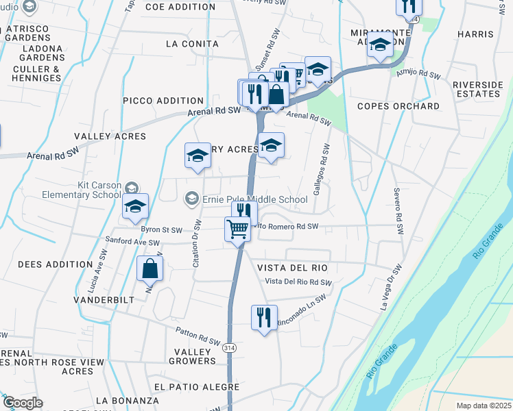 map of restaurants, bars, coffee shops, grocery stores, and more near 1829 Isleta Boulevard Southwest in Albuquerque