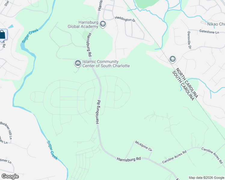 map of restaurants, bars, coffee shops, grocery stores, and more near 11632 Harrisburg Road in Fort Mill