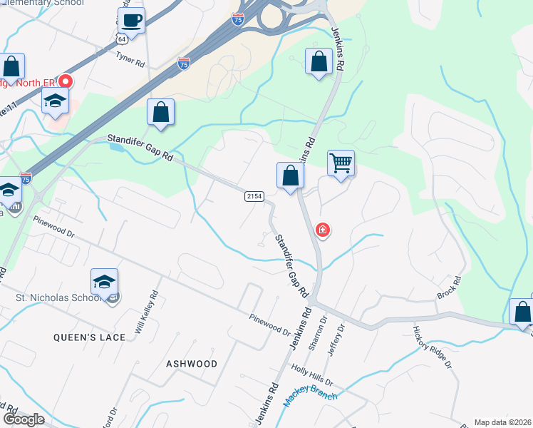 map of restaurants, bars, coffee shops, grocery stores, and more near 7706 Standifer Gap Road in Chattanooga