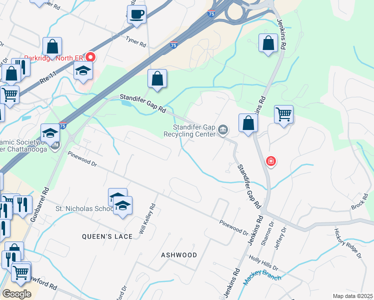 map of restaurants, bars, coffee shops, grocery stores, and more near 7604 Standifer Gap Road in Chattanooga