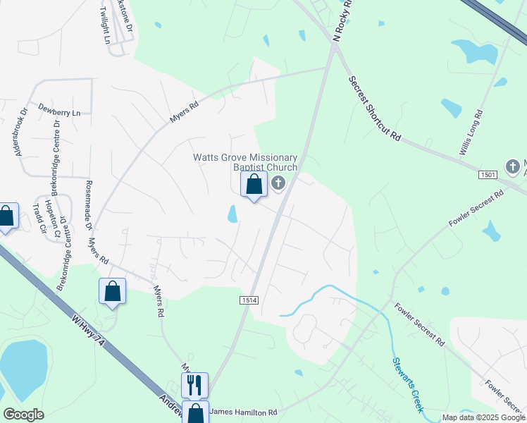 map of restaurants, bars, coffee shops, grocery stores, and more near 4109 Chatterleigh Drive in Monroe