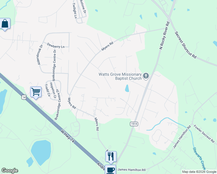 map of restaurants, bars, coffee shops, grocery stores, and more near 4307 Atkinson Way in Monroe