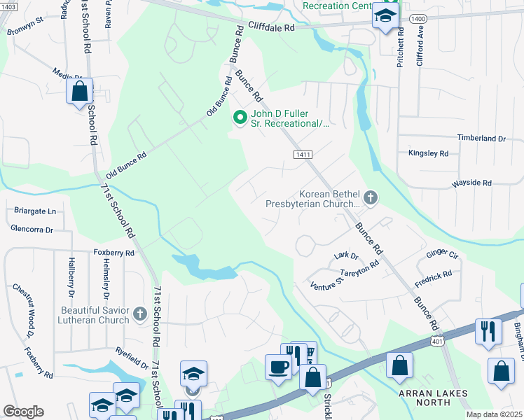 map of restaurants, bars, coffee shops, grocery stores, and more near 805 Dublin Court in Fayetteville