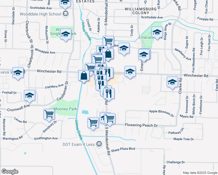 map of restaurants, bars, coffee shops, grocery stores, and more near 3674 South Mendenhall Road in Memphis