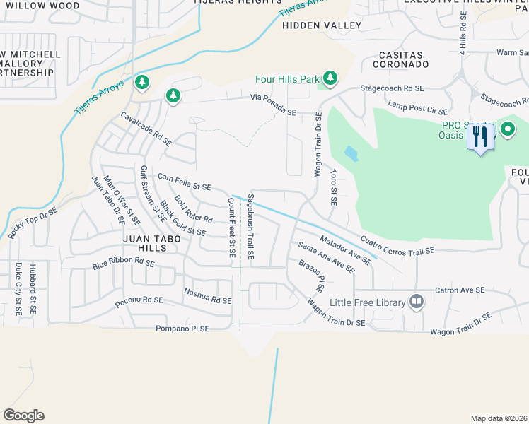 map of restaurants, bars, coffee shops, grocery stores, and more near 711 Branding Iron Drive Southeast in Albuquerque