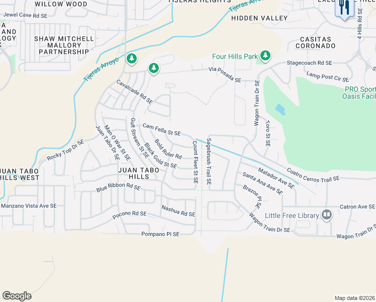 map of restaurants, bars, coffee shops, grocery stores, and more near 1919 Busher Street Southeast in Albuquerque