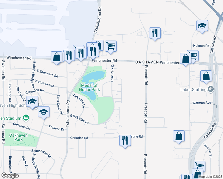 map of restaurants, bars, coffee shops, grocery stores, and more near 3441 Winchester Road in Beverly Hills