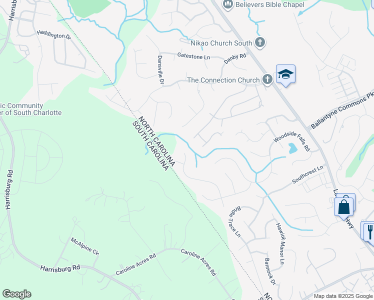 map of restaurants, bars, coffee shops, grocery stores, and more near 12822 Diamond Drive in Pineville