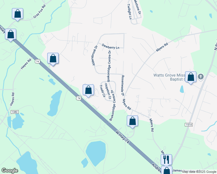 map of restaurants, bars, coffee shops, grocery stores, and more near 2824 Hopeton Court in Monroe