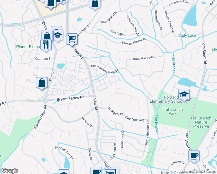 map of restaurants, bars, coffee shops, grocery stores, and more near 8855 Ormeau Drive in Charlotte
