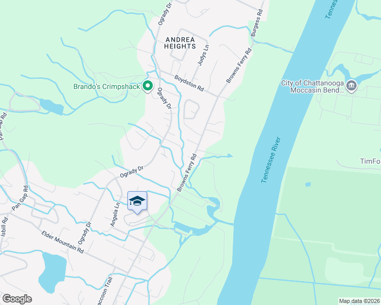 map of restaurants, bars, coffee shops, grocery stores, and more near 888 Ogrady Drive in Chattanooga