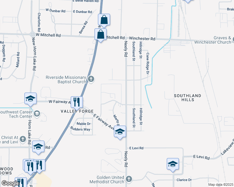map of restaurants, bars, coffee shops, grocery stores, and more near 3651 Neely Road in Memphis