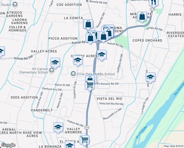 map of restaurants, bars, coffee shops, grocery stores, and more near 1829 Isleta Boulevard Southwest in Albuquerque