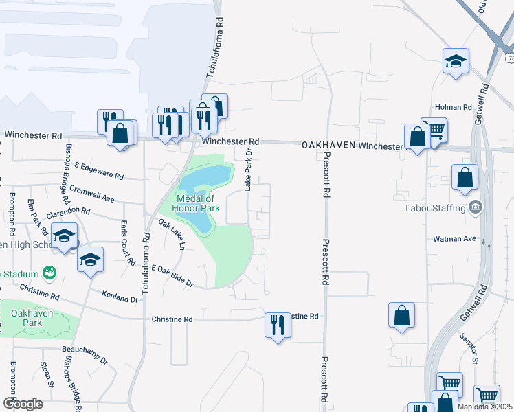 map of restaurants, bars, coffee shops, grocery stores, and more near 3666 Winpark Court in Memphis