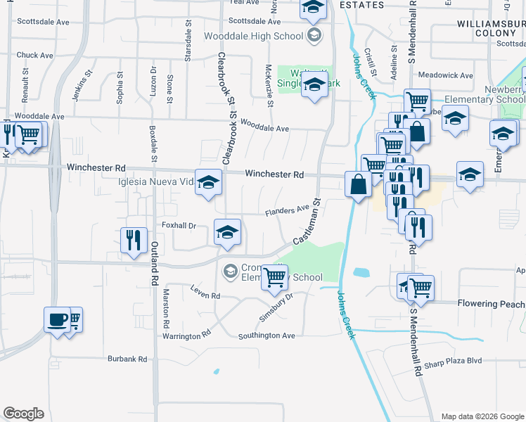 map of restaurants, bars, coffee shops, grocery stores, and more near 5070 Flanders Avenue in Memphis