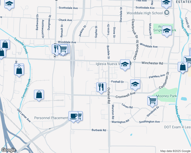 map of restaurants, bars, coffee shops, grocery stores, and more near 4783 Townhouse Way in Memphis