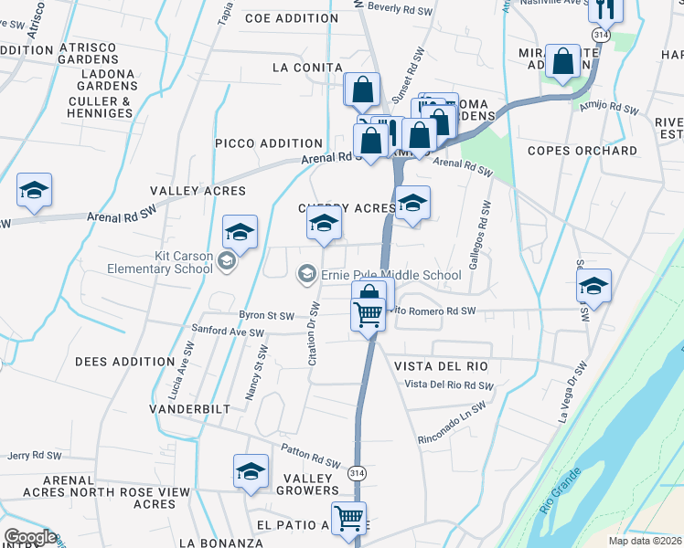 map of restaurants, bars, coffee shops, grocery stores, and more near 1829 Escuela Road Southwest in Albuquerque