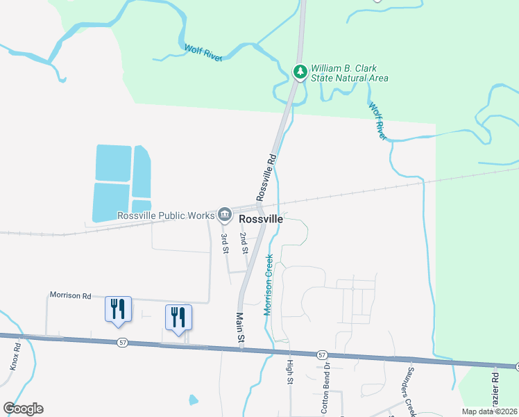 map of restaurants, bars, coffee shops, grocery stores, and more near in Rossville