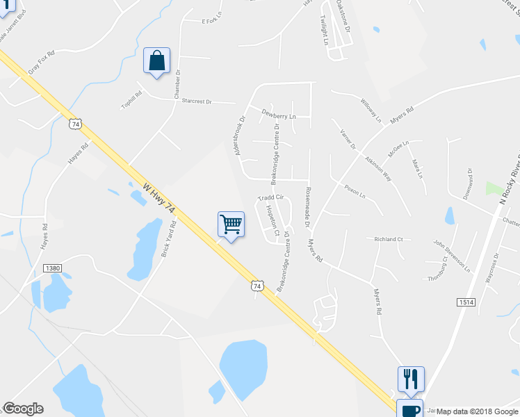 map of restaurants, bars, coffee shops, grocery stores, and more near 4801 Tradd Circle in Monroe
