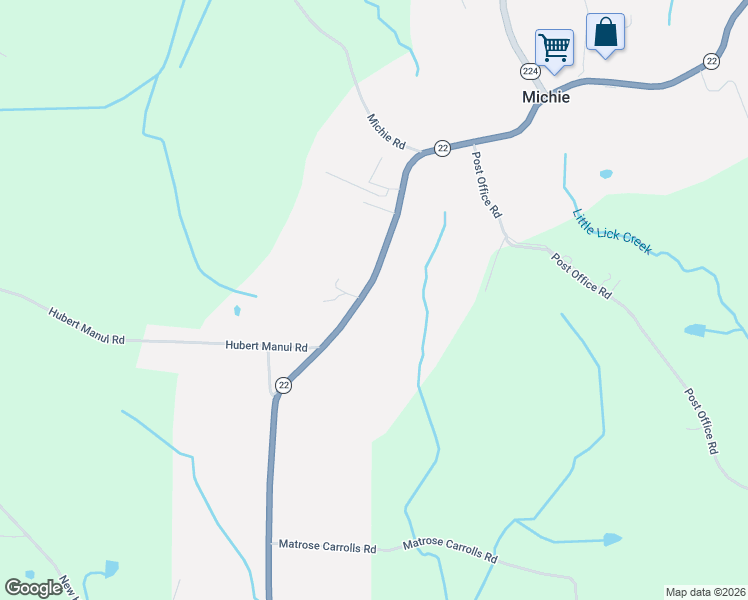 map of restaurants, bars, coffee shops, grocery stores, and more near 6548 Tennessee 22 in Michie