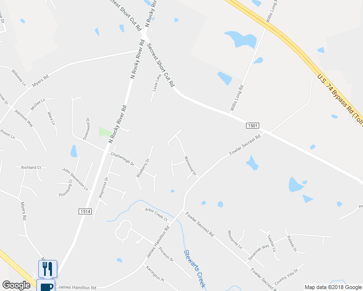 map of restaurants, bars, coffee shops, grocery stores, and more near 4133 Waxwood Drive in Monroe
