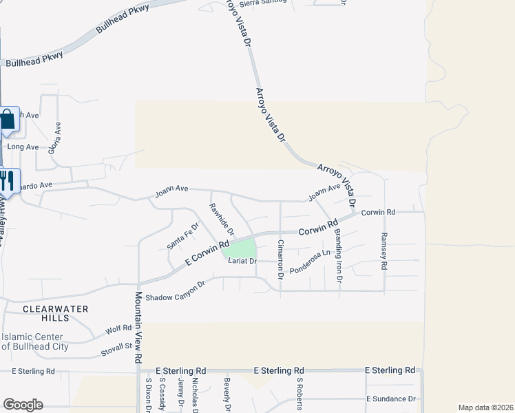 map of restaurants, bars, coffee shops, grocery stores, and more near 2202 Joann Ave in Bullhead City