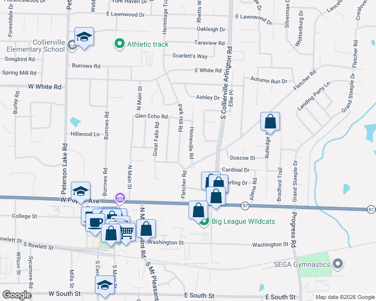 map of restaurants, bars, coffee shops, grocery stores, and more near 335 Homeville Road in Collierville