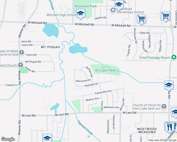 map of restaurants, bars, coffee shops, grocery stores, and more near 3649 Buffalo Road in Memphis