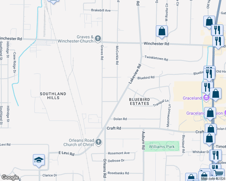 map of restaurants, bars, coffee shops, grocery stores, and more near 3649 McCorkle Road in Memphis