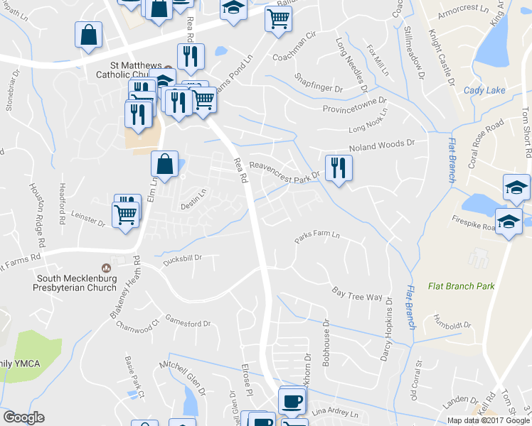 map of restaurants, bars, coffee shops, grocery stores, and more near 9121 Lanigan Street in Charlotte