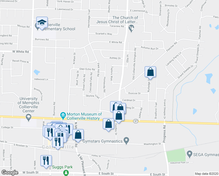 map of restaurants, bars, coffee shops, grocery stores, and more near 355 Booth Lane in Collierville