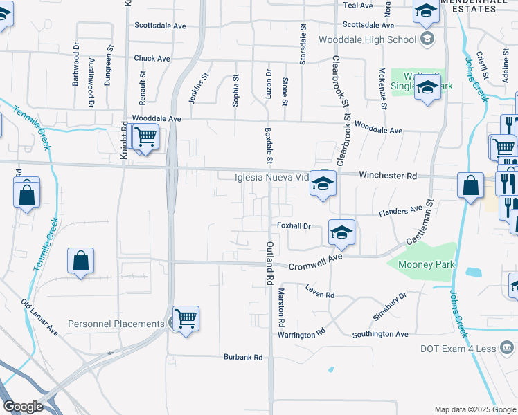 map of restaurants, bars, coffee shops, grocery stores, and more near 3647 Outland Road in Memphis