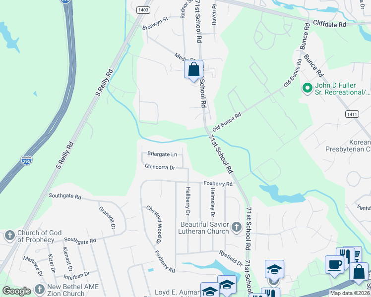 map of restaurants, bars, coffee shops, grocery stores, and more near 909 Cedar Glen Drive in Fayetteville