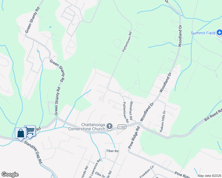 map of restaurants, bars, coffee shops, grocery stores, and more near 4020 Pattentown Road in Ooltewah