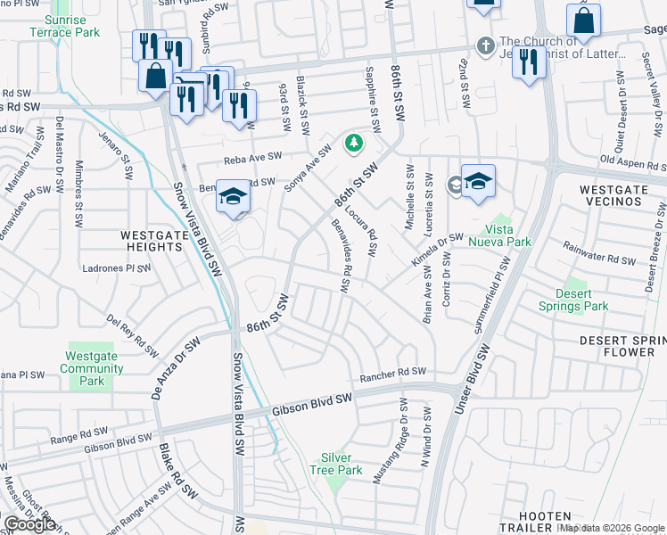 map of restaurants, bars, coffee shops, grocery stores, and more near 8901 Alexis Avenue Southwest in Albuquerque