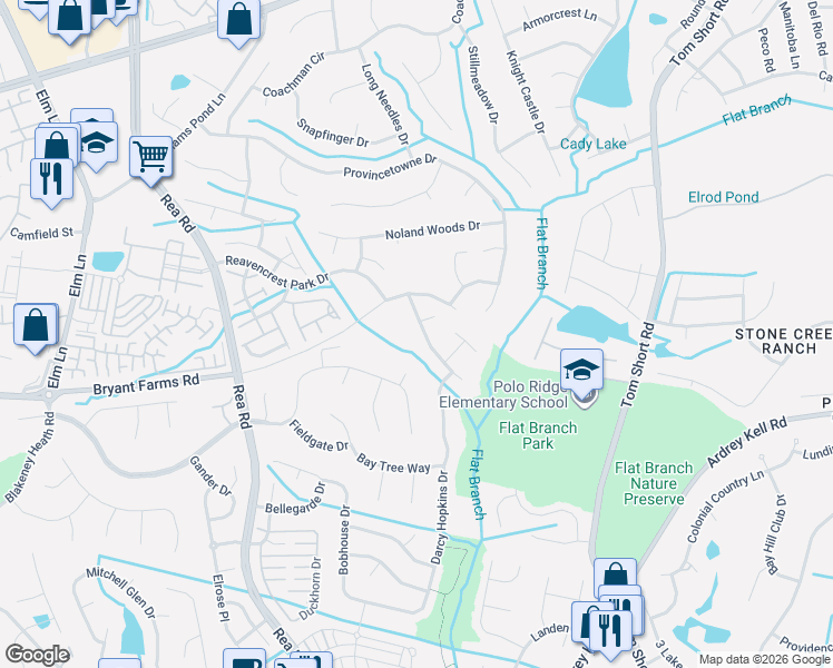 map of restaurants, bars, coffee shops, grocery stores, and more near 8603 Dennington Grove Lane in Charlotte