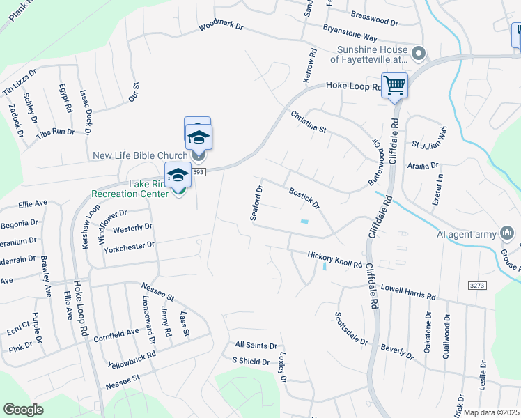 map of restaurants, bars, coffee shops, grocery stores, and more near 6721 Sexton Court in Fayetteville