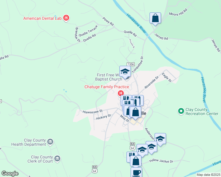 map of restaurants, bars, coffee shops, grocery stores, and more near 247 Ritter Road in Hayesville
