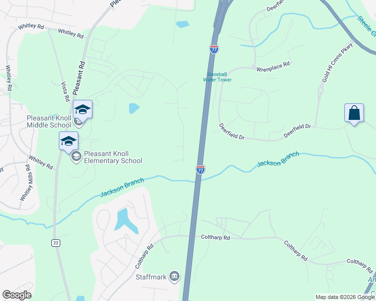 map of restaurants, bars, coffee shops, grocery stores, and more near 1800 Vista Road in Fort Mill