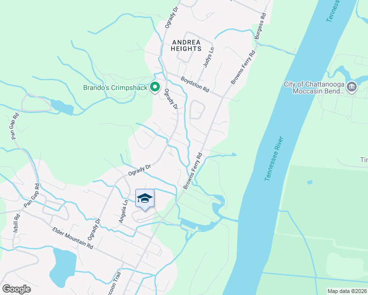 map of restaurants, bars, coffee shops, grocery stores, and more near 888 Ogrady Drive in Chattanooga