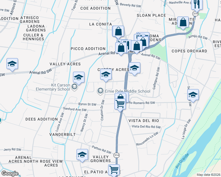 map of restaurants, bars, coffee shops, grocery stores, and more near 1829 Escuela Road Southwest in Albuquerque