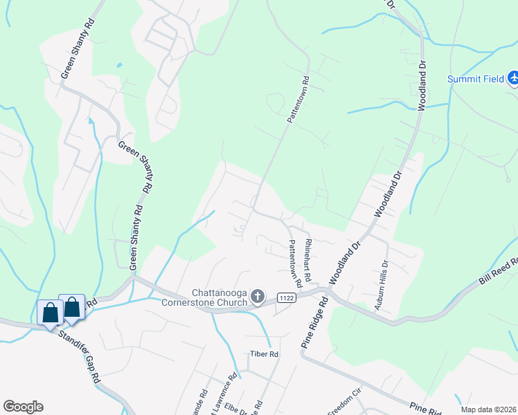 map of restaurants, bars, coffee shops, grocery stores, and more near 4020 Pattentown Road in Ooltewah